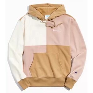 Champion X Urban Outfitters Colorblock Hoodie Sweatshirt Pink Tan Medium